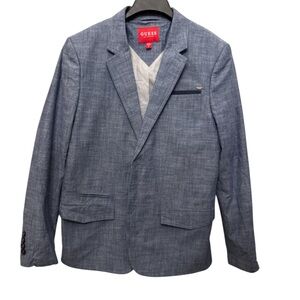 Guess Men Light Blue Lightweight Polo/Sports Blazer Size Medium Striped Lining